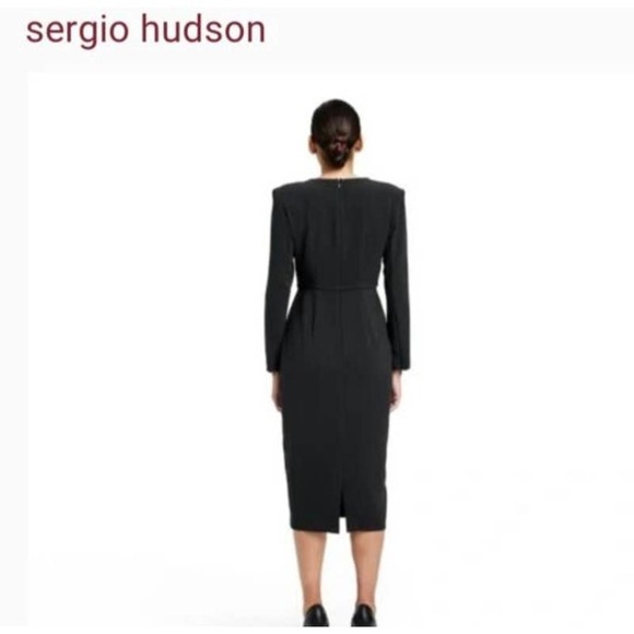 New SERGIO HUDSON  Dress Strong Shoulder Midi A-Line Black plus Size 2X - Picture 6 of 6